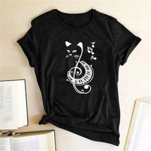 Load image into Gallery viewer, Black Cat Printed Music T Shirt