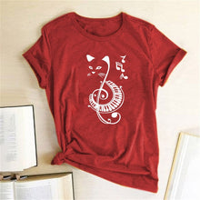 Load image into Gallery viewer, Black Cat Printed Music T Shirt