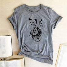 Load image into Gallery viewer, Black Cat Printed Music T Shirt