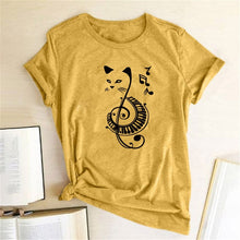 Load image into Gallery viewer, Black Cat Printed Music T Shirt
