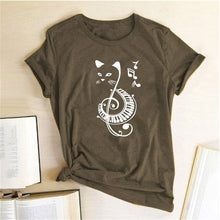 Load image into Gallery viewer, Black Cat Printed Music T Shirt