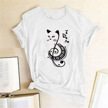 Load image into Gallery viewer, Black Cat Printed Music T Shirt
