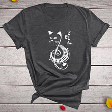 Load image into Gallery viewer, Black Cat Printed Music T Shirt