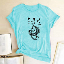 Load image into Gallery viewer, Black Cat Printed Music T Shirt