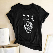 Load image into Gallery viewer, Black Cat Printed Music T Shirt